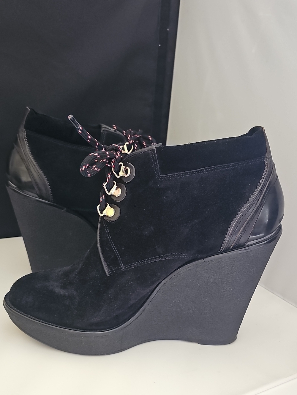 Burberry Watkins Black Suede Wedge Ankle Booties EU 39.5 US 9.5